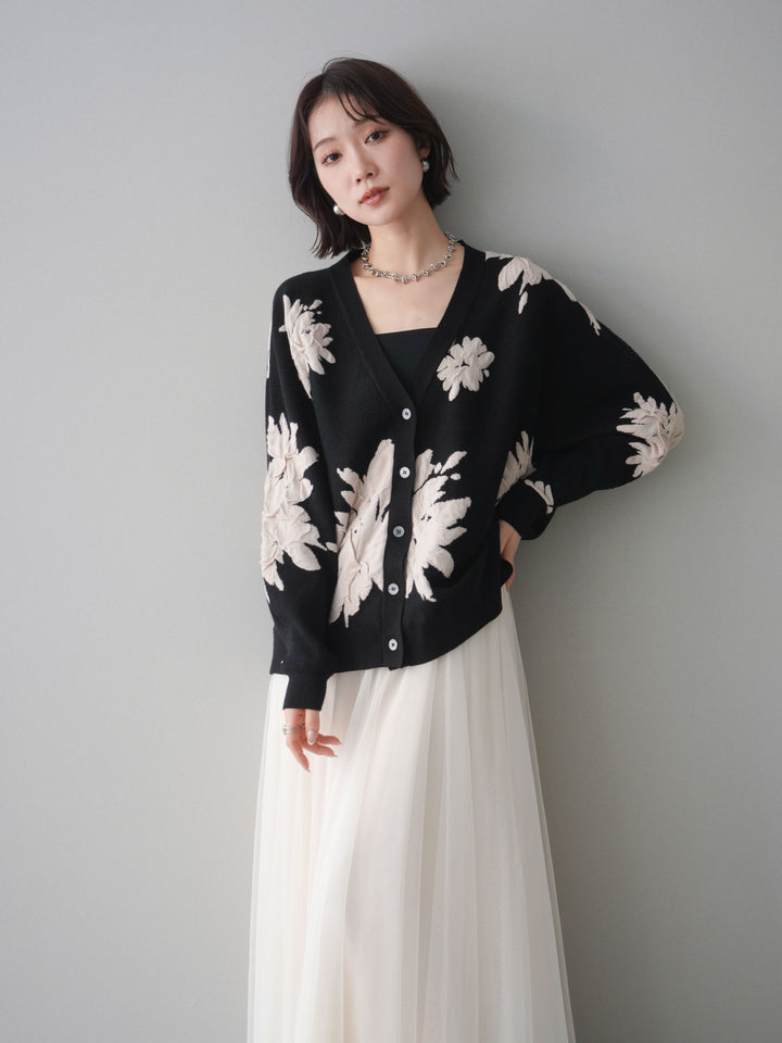 [SET]フラワージャガードニットカーディガン+フラワージャガードニットカーディガン(2set)