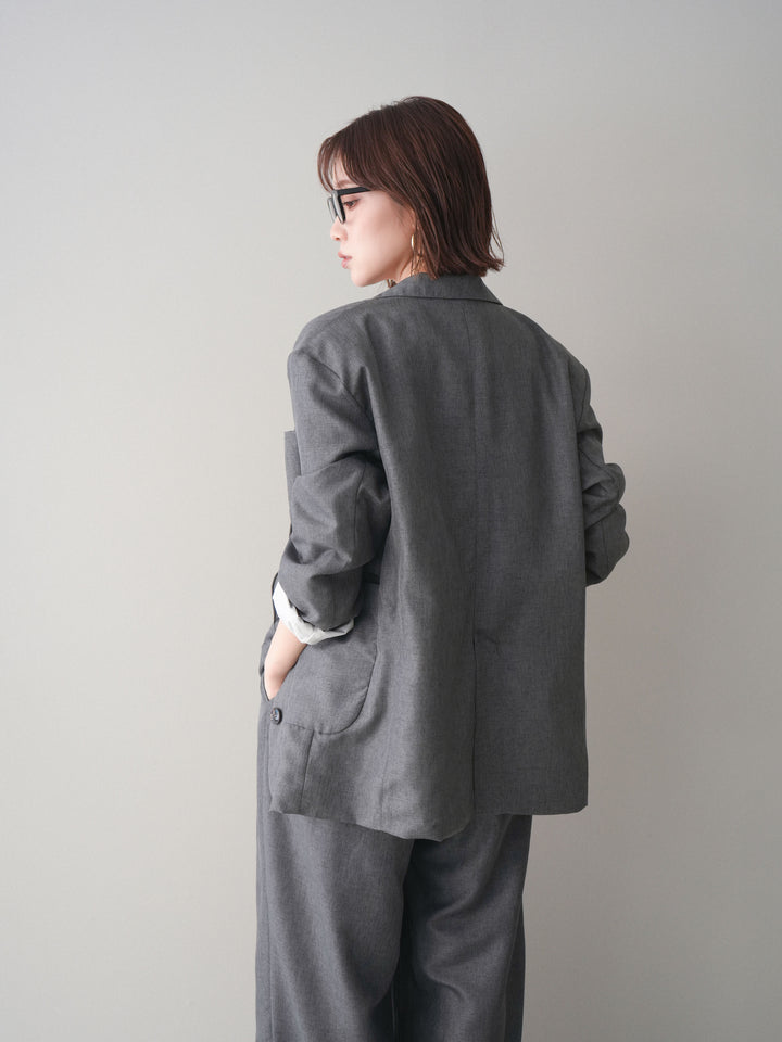 [SET]リネンライクテーラードジャケット+リネンライクバックオープンジレ+リネンライクタックワイドパンツ(3set)