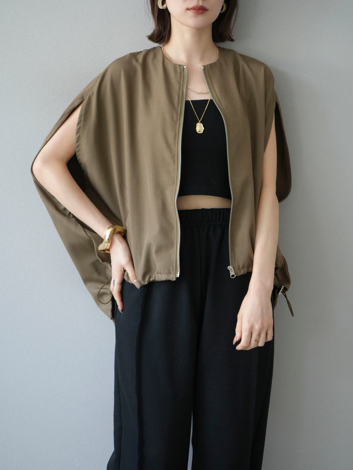 [予約]スリーブレスドロストZIPブルゾン/ブラウン