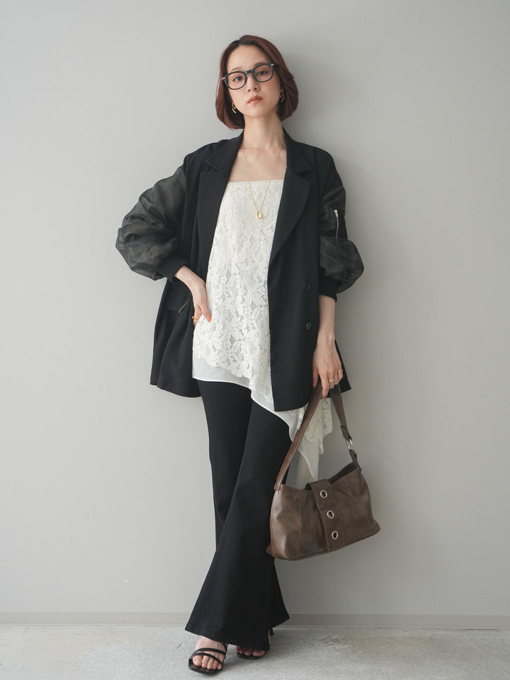 [SET]MA-1ドッキングデザインジャケット+ハイウエストフレアデニムパンツ(2set)