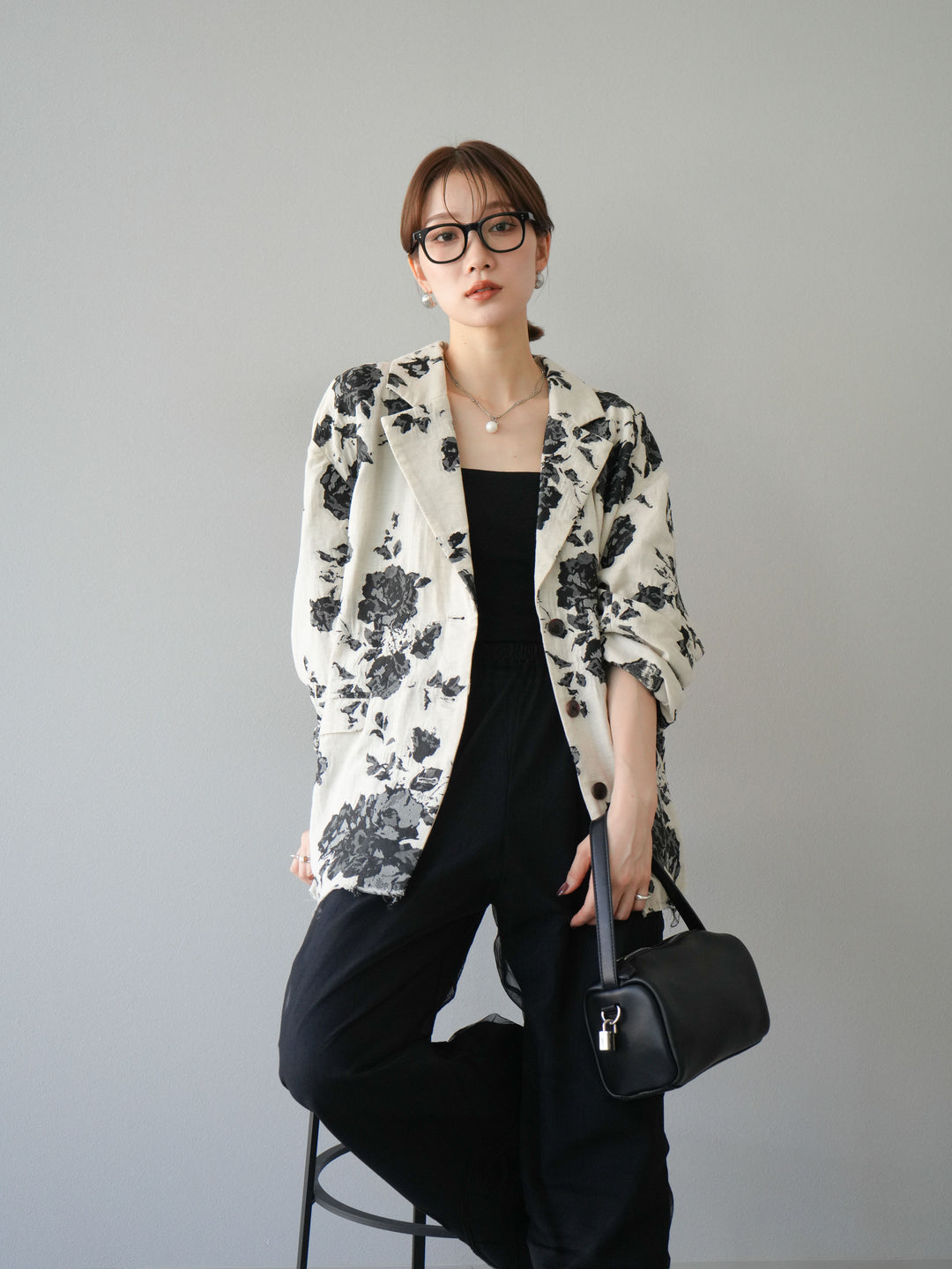 [予約]ジャガードカットオフジャケット/ブラック