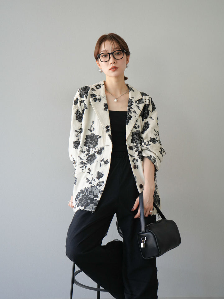 [予約]ジャガードカットオフジャケット/ブラック