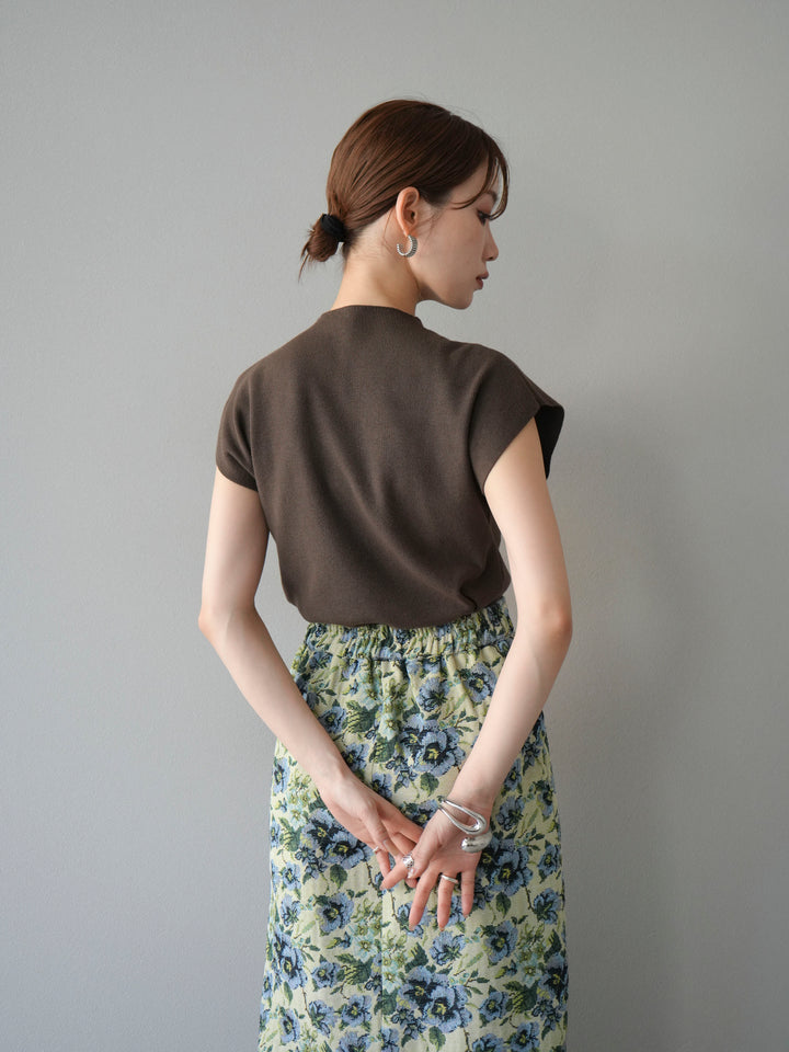 [SET]プチネックフレンチニットトップス+ゴブランフロントジップタイトスカート(2set)