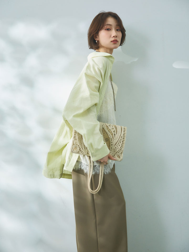 【Allure】[SET]スプリングスラブワイドシャツ+リネンタッチレース切替キャミソール(2set)