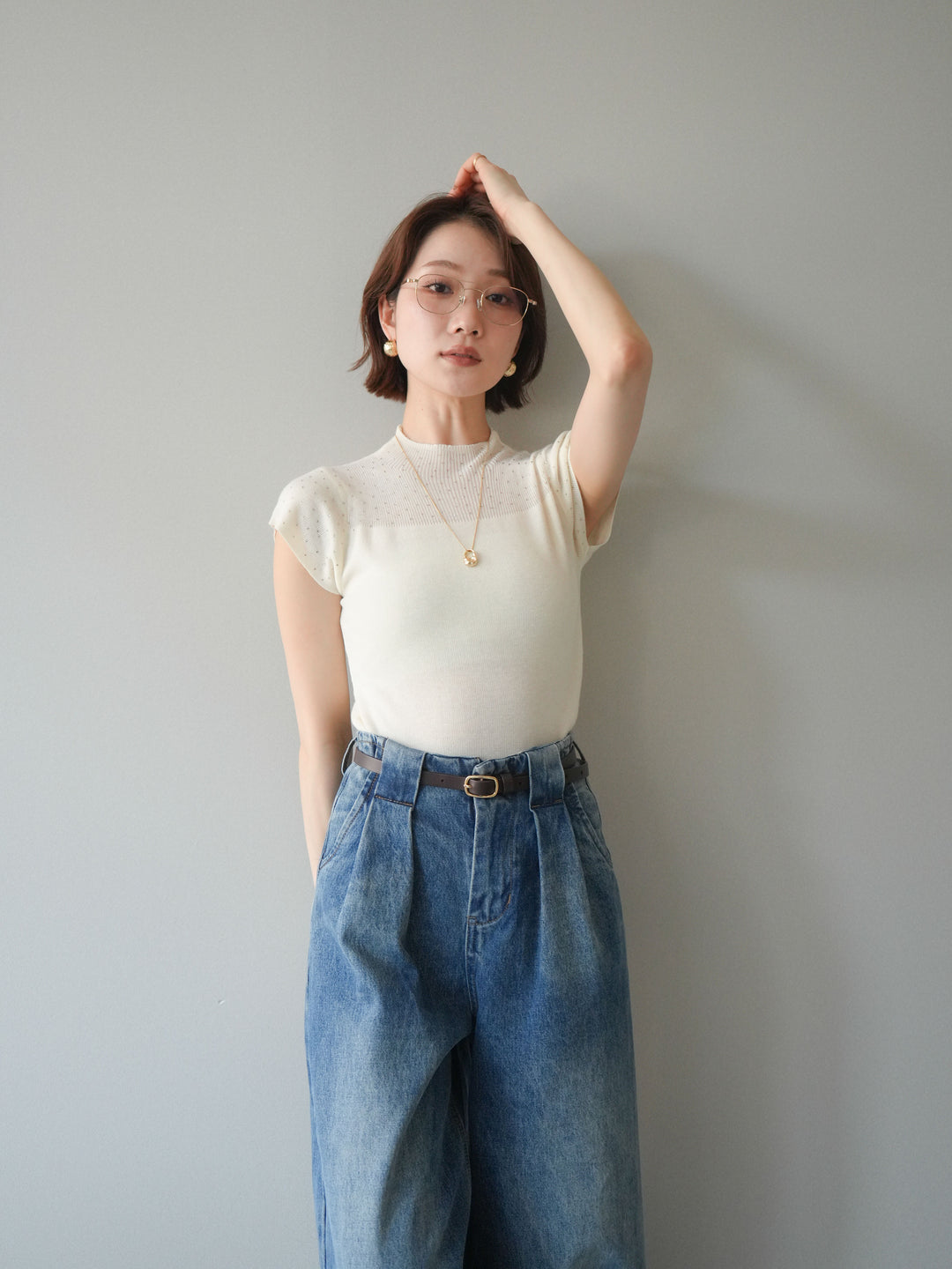 [SET]ビジューシアーフレンチニット+選べるアクセセット(2set)