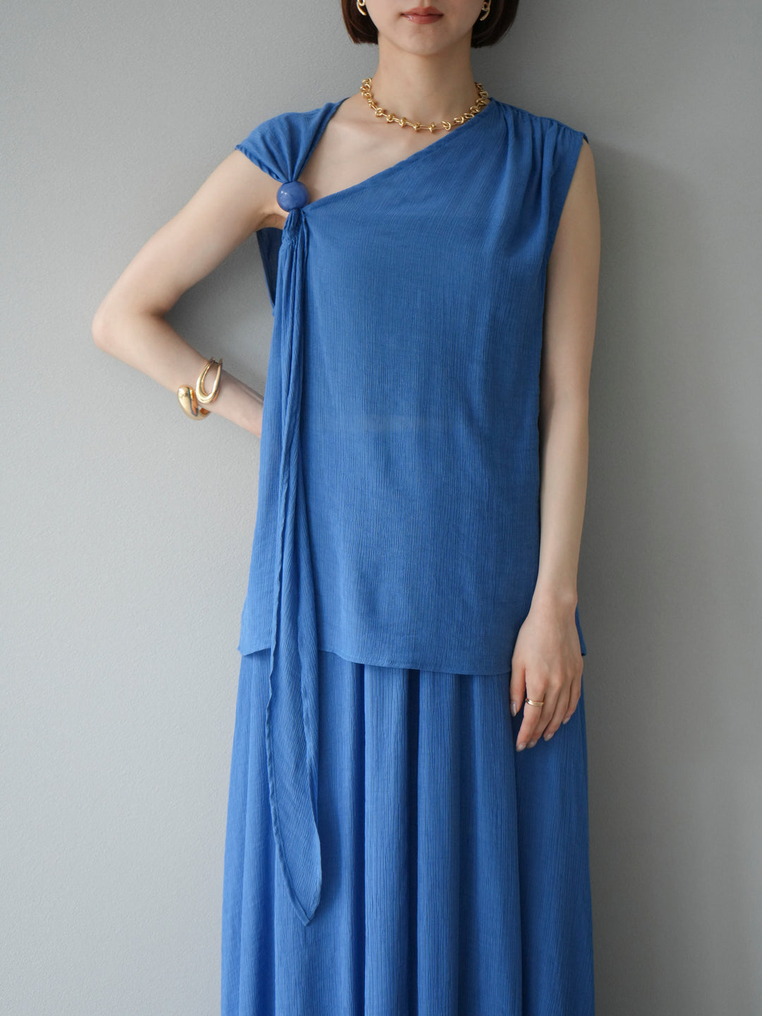 [SET]ビーズモチーフ楊柳ブラウス＆フレアスカートSET UP(2set)