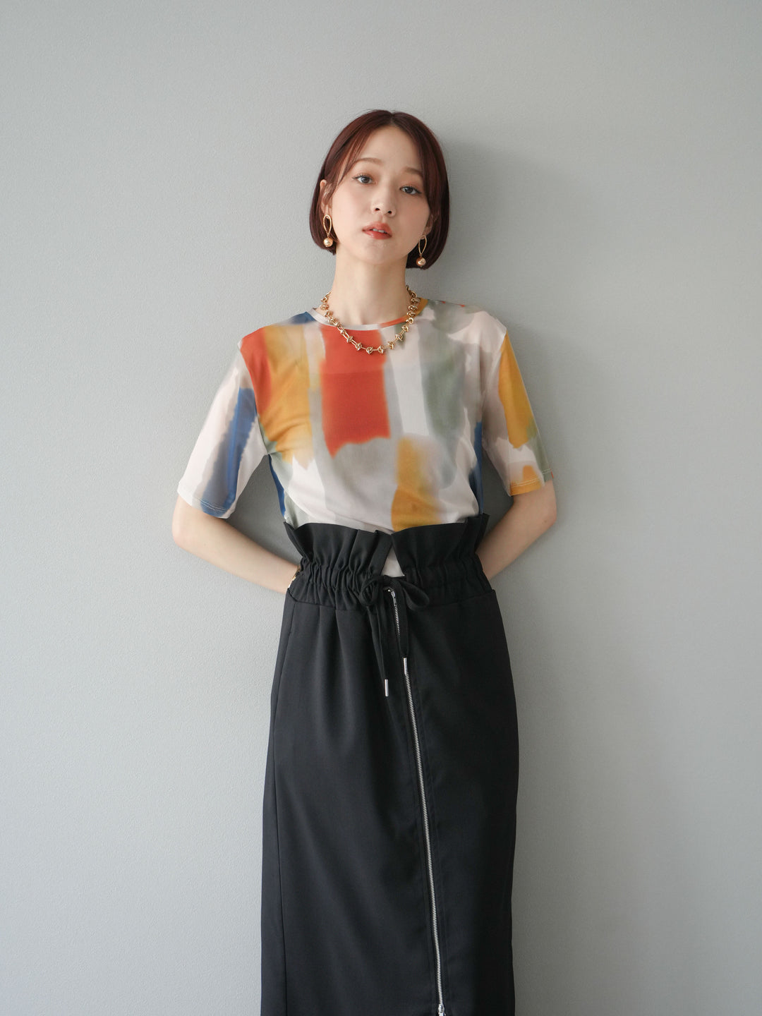 [套裝] 水彩藝術透視T卹 + Heather Ester 褶皺拉鍊裙 (2套)