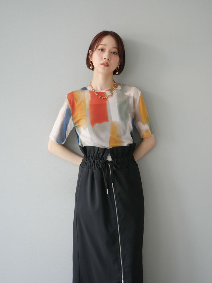 [套裝] 水彩藝術透視T卹 + Heather Ester 褶皺拉鍊裙 (2套)