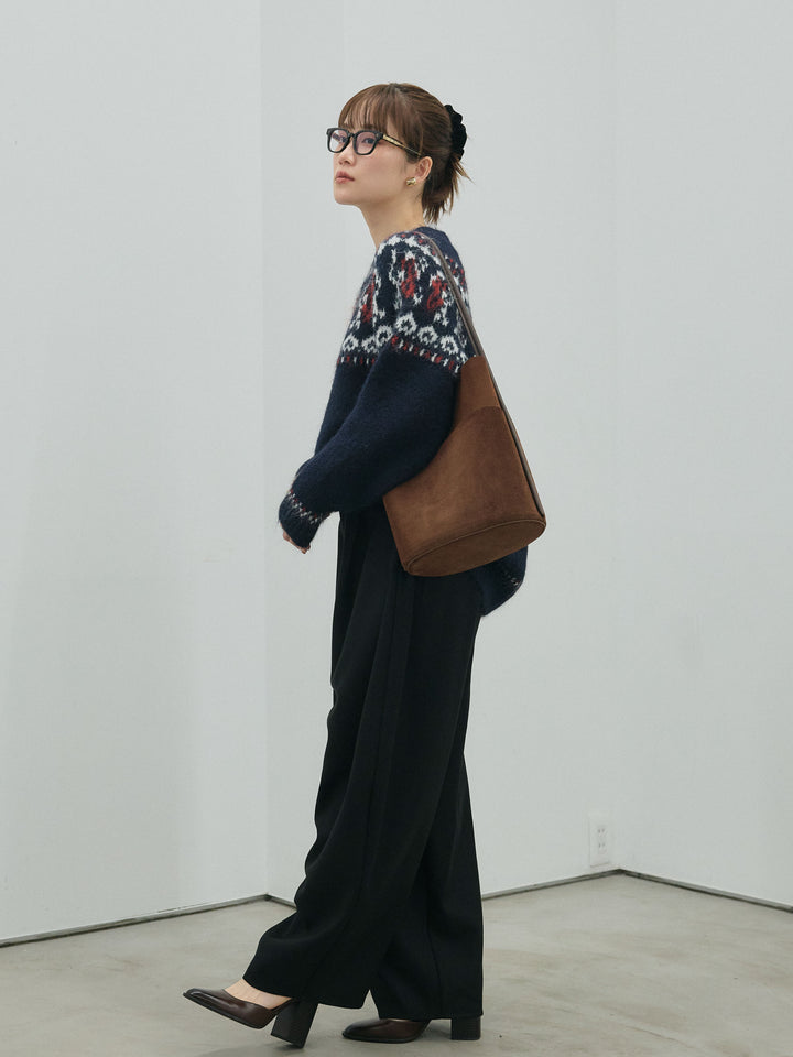 【Allure】[SET]ノルディック柄モックネックオーバニットプルオーバー+モックスカルゼサイドタックコクーンパンツ(2set)