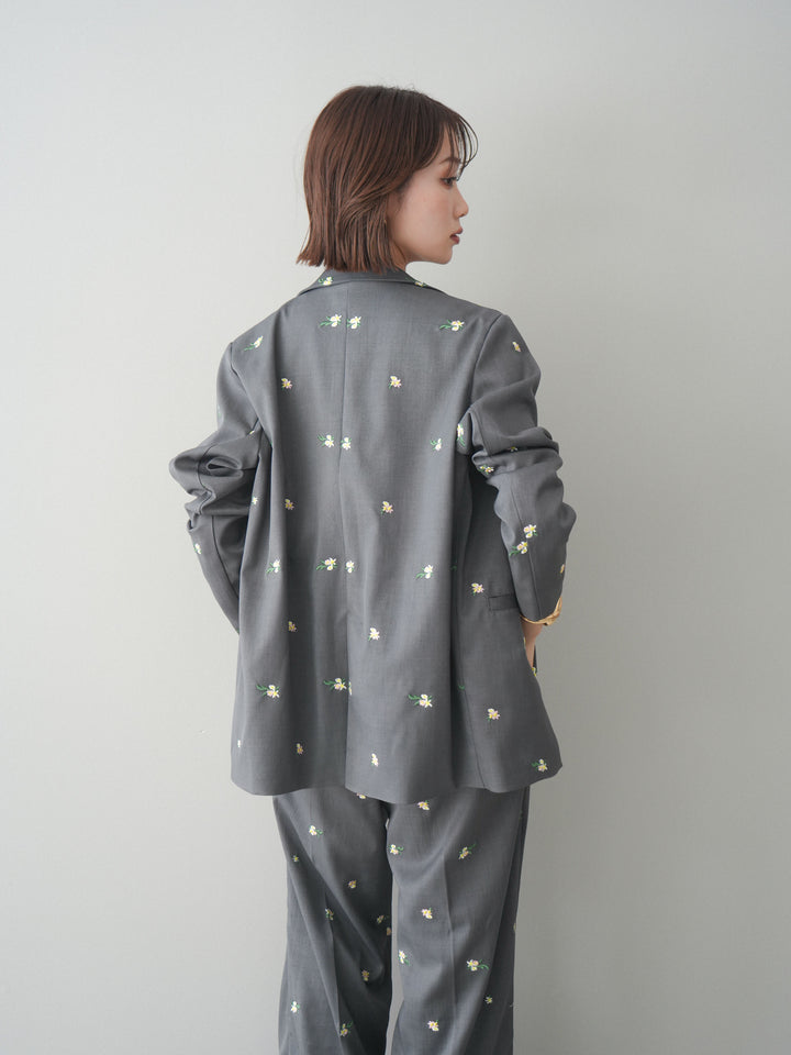 [予約]フラワー刺繍テーラードジャケット/gray