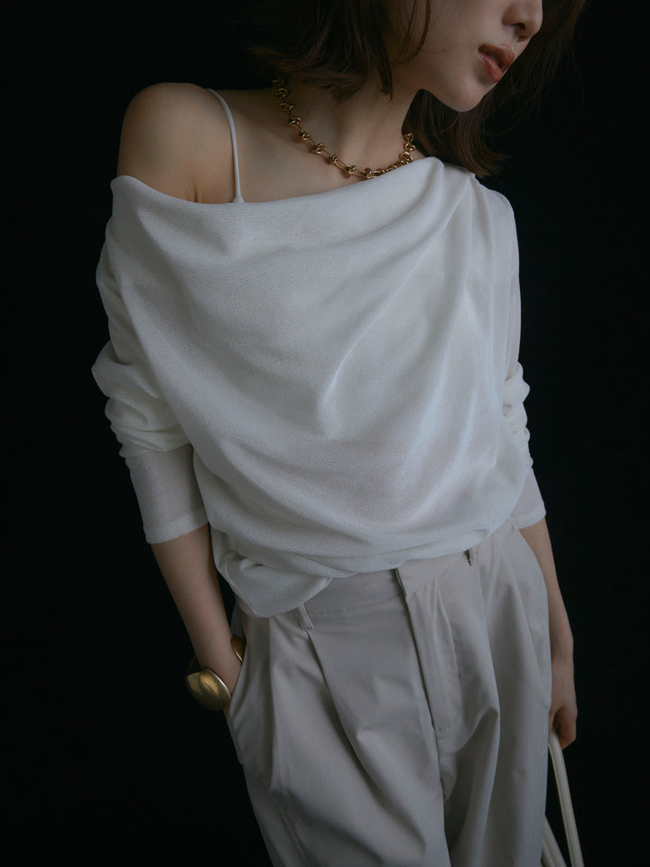 【Allure】[SET]シアーベロアタックデザイントップス+タフタワイドカーブパンツ(2set)