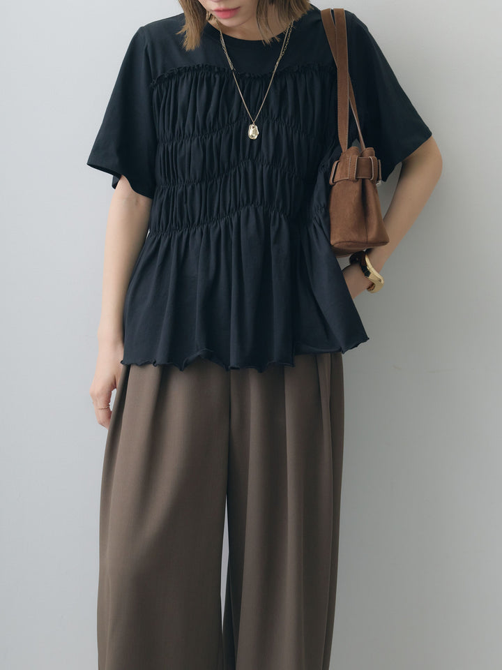 [SET]クールタッチシャーリングTEE+クレープデシンタックワイドパンツ(2set)