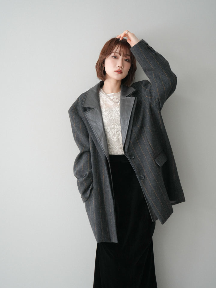 [20%オフ]レイヤードデザインツイードテーラードジャケット/charcoal