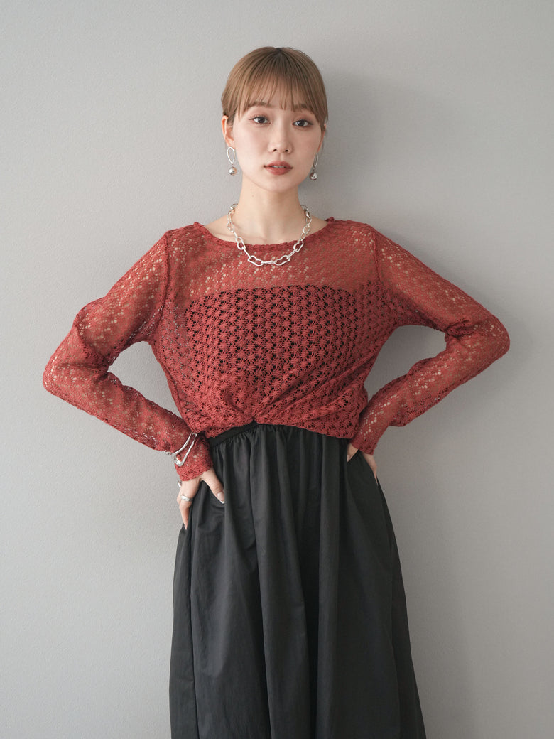予約]透かし編みトップス/レッド – Lumier 