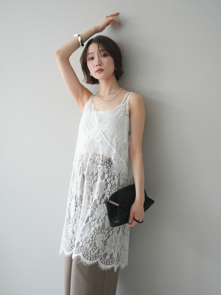 [SET]総レースチュニックキャミソール+ベルト付キーホルダーモチーフワイドパンツ(2set)