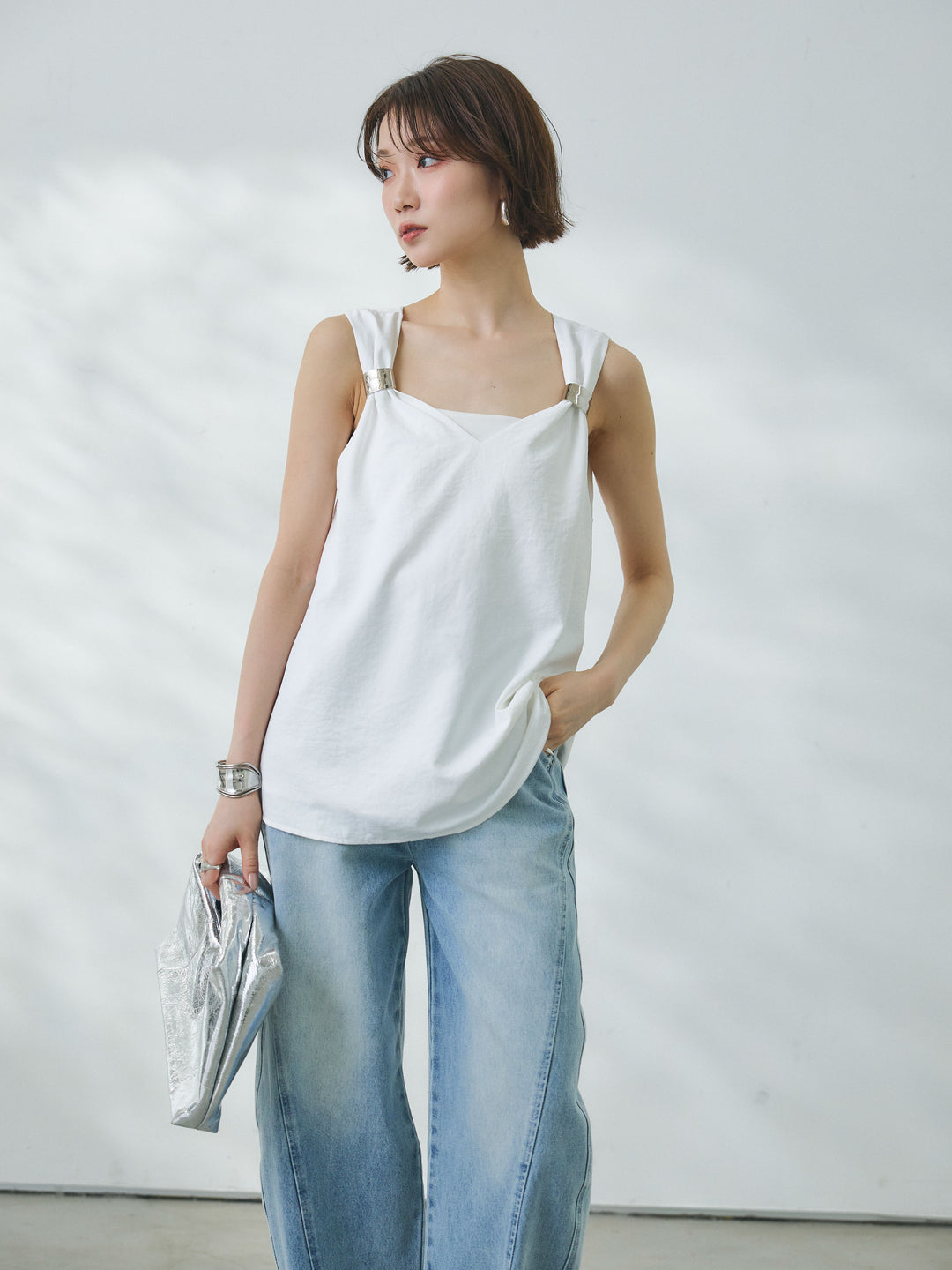 【Allure】[SET]メタルモチーフノースリーブブラウス+メタルモチーフノースリーブブラウス(2set)