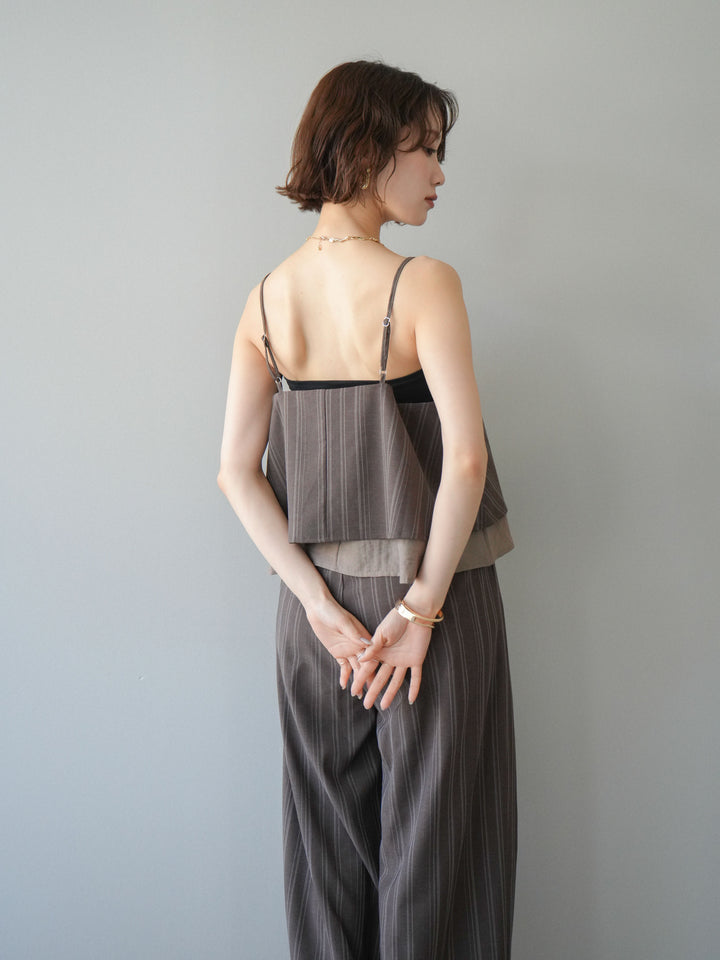 [SET]ピンストライプレイヤードキャミソール+ピンストライプタックワイドパンツ(2set)