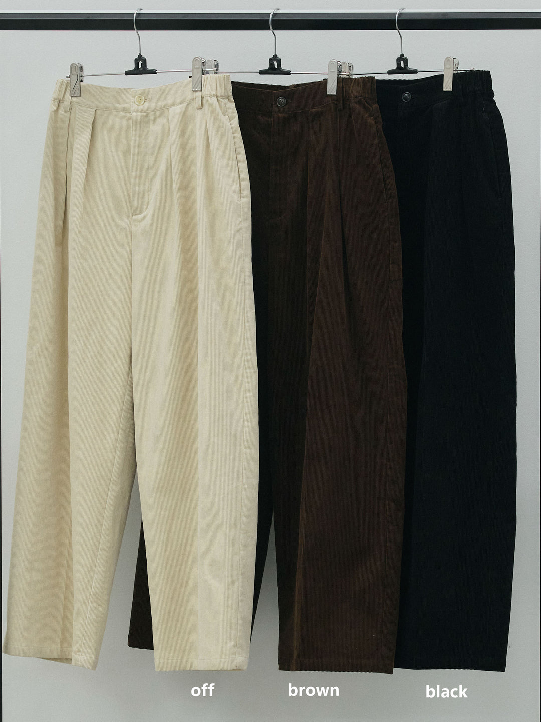 【Allure】[SET]くるみボタンポロリブニットトップス+コーデュロイタックワイドパンツ(2set)