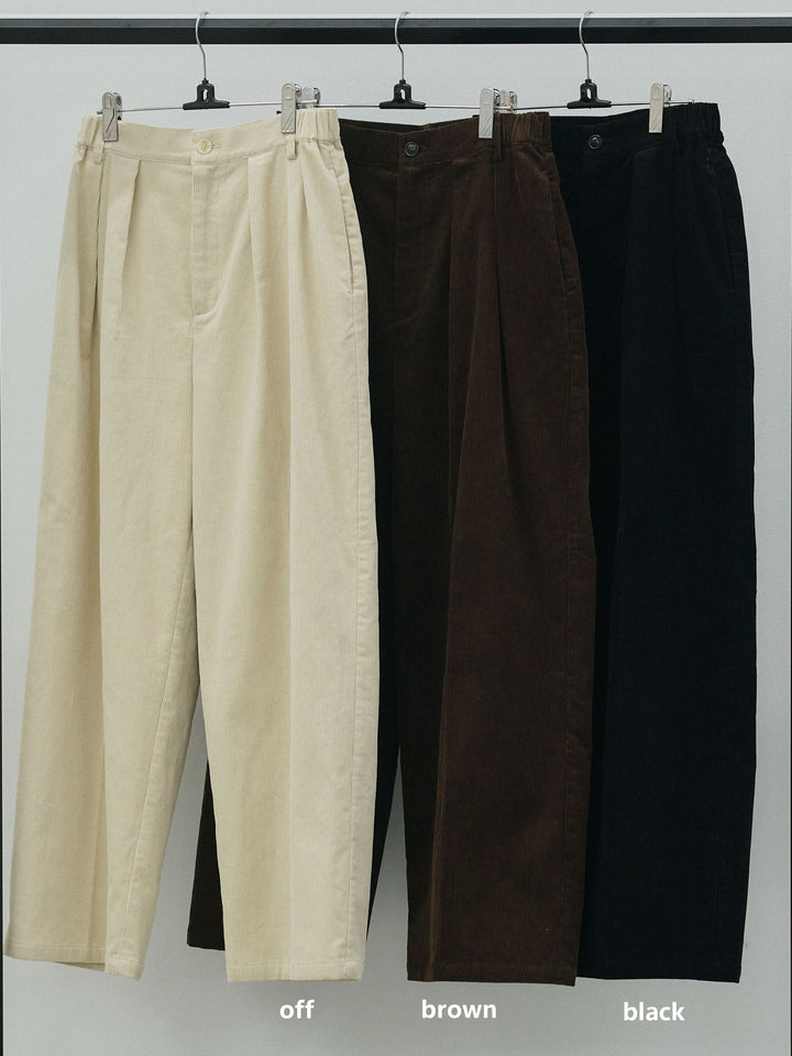 【Allure】[SET]くるみボタンポロリブニットトップス+コーデュロイタックワイドパンツ(2set)