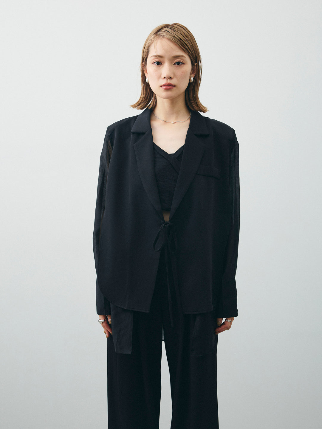 [予約]シアー切替テーラードジャケット/ブラック