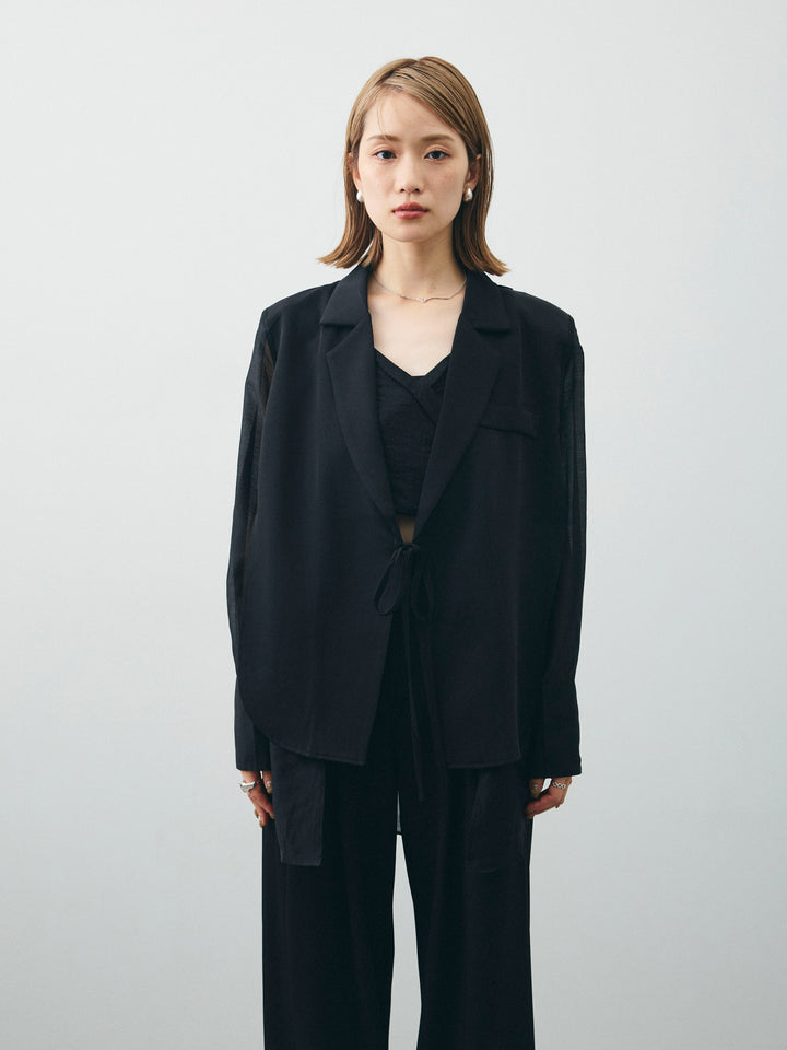 [予約]シアー切替テーラードジャケット/ブラック