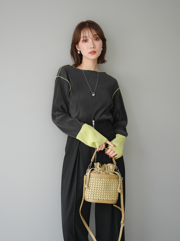 [予約]バイカラープリーツトップス/チャコール