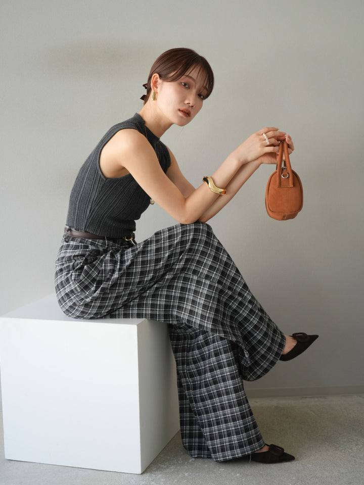 [予約]スリーブレスランダムリブニットトップス/グレー