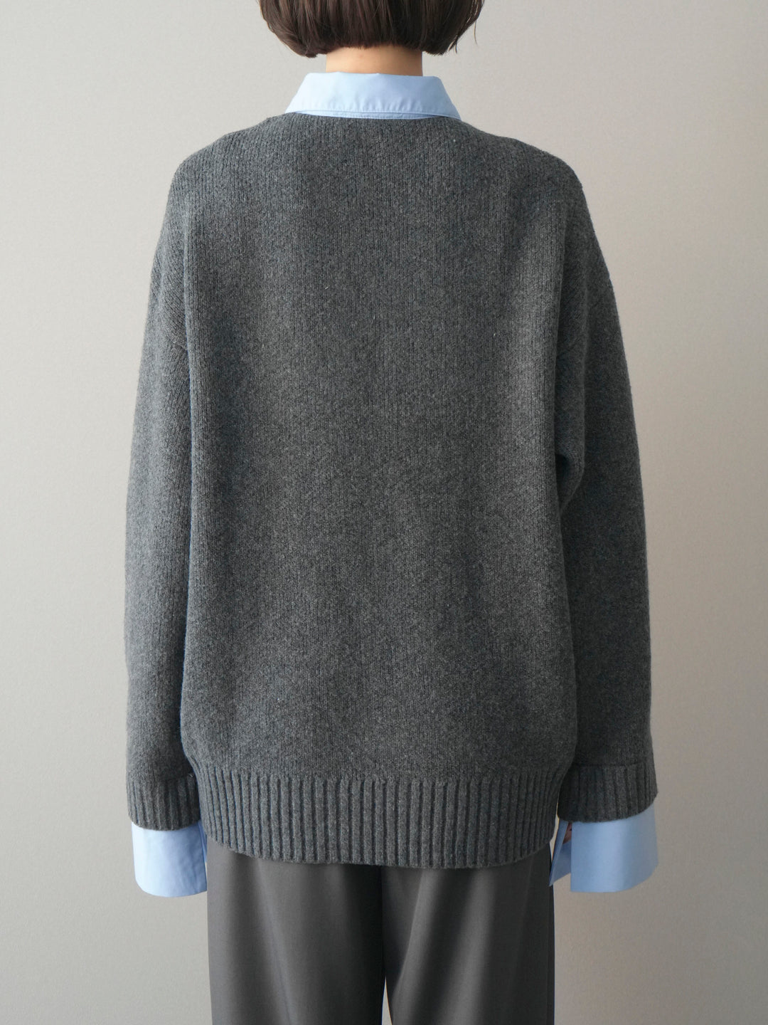 [予約]シャツドッキングオーバーニットプルオーバー/charcoalsax