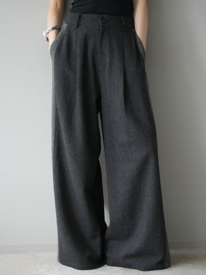 [予約]ツイードサイド配色ワイドパンツ/ブラック