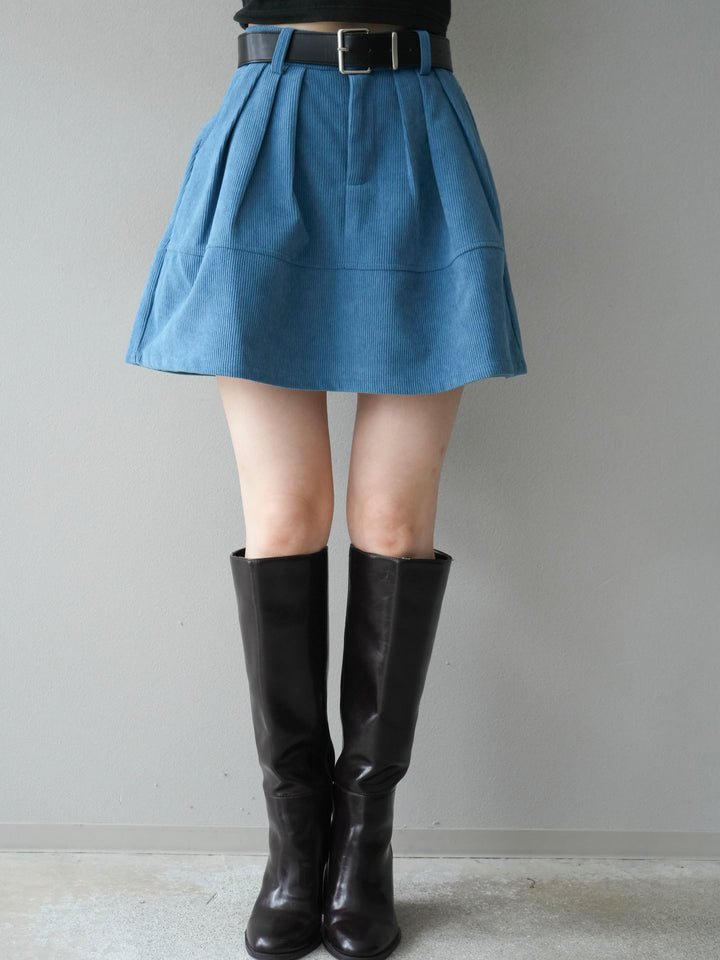 [予約]ベルト付インパンコーデュロイタックフレアスカート/blue