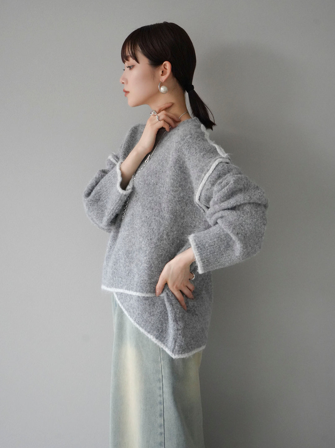 [預訂] 色彩協調針織套頭衫/灰色