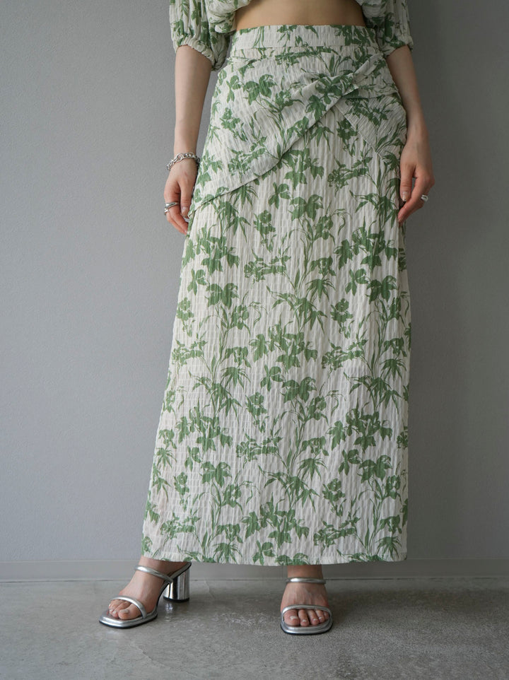 [Pre-order] Washer waist design flower pattern skirt/green