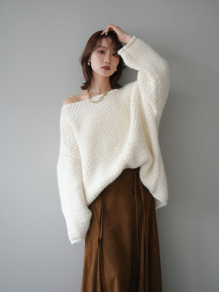 [予約]ワッフル編みオーバーニットプルオーバー/off