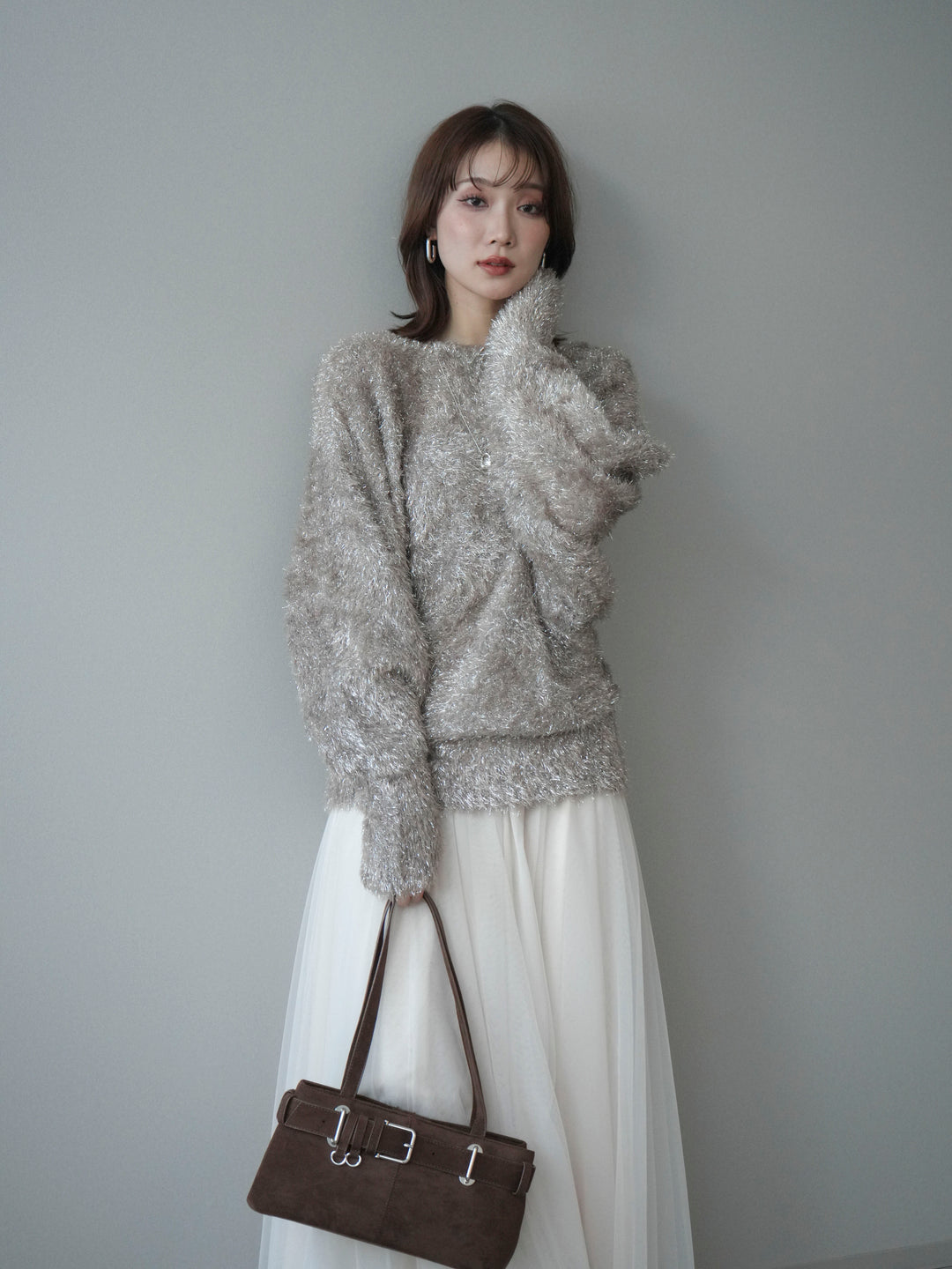 [予約]ラメシャギードルマンニットプルオーバー/beige