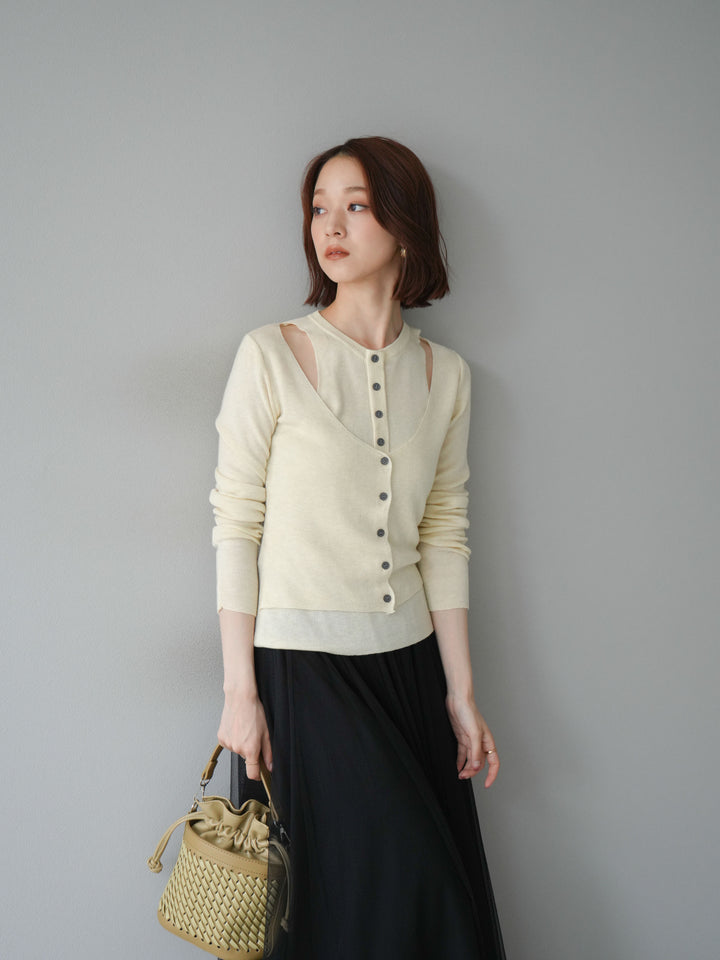 [予約]レイヤードデザインニットカーディガン/アイボリー