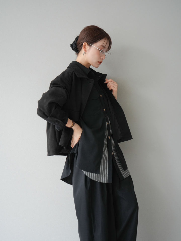 [予約]コーデュロイ切替スウェードショートジャケット/ブラック