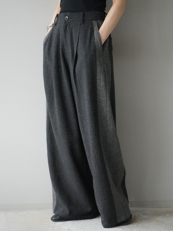[予約]ツイードサイド配色ワイドパンツ/ブラック
