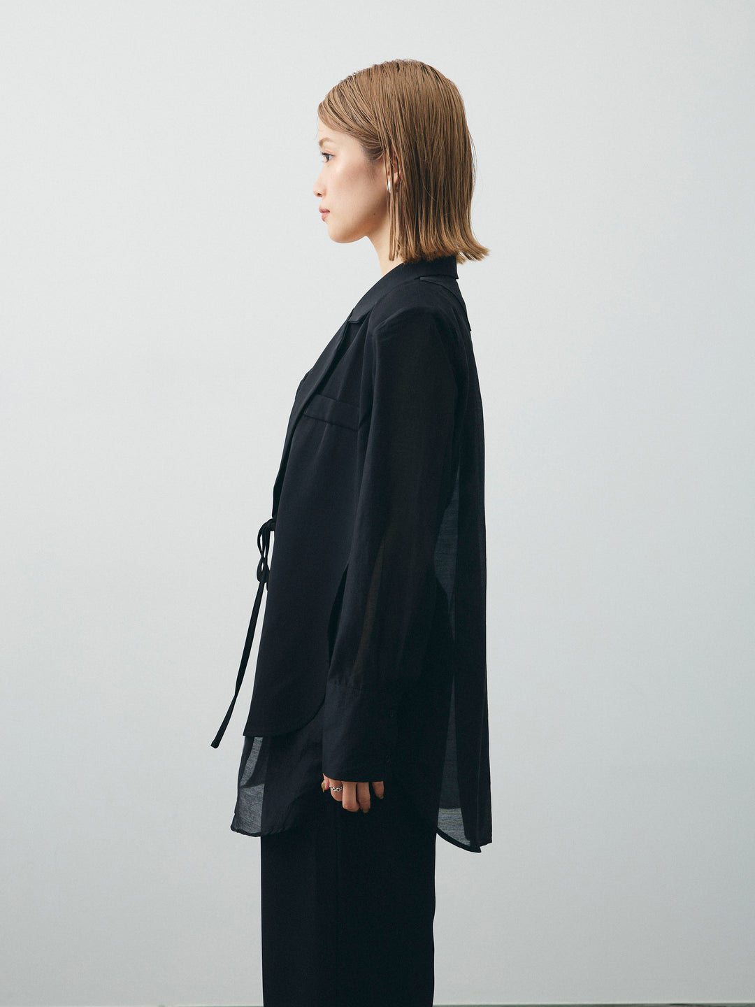[予約]シアー切替テーラードジャケット/ブラック