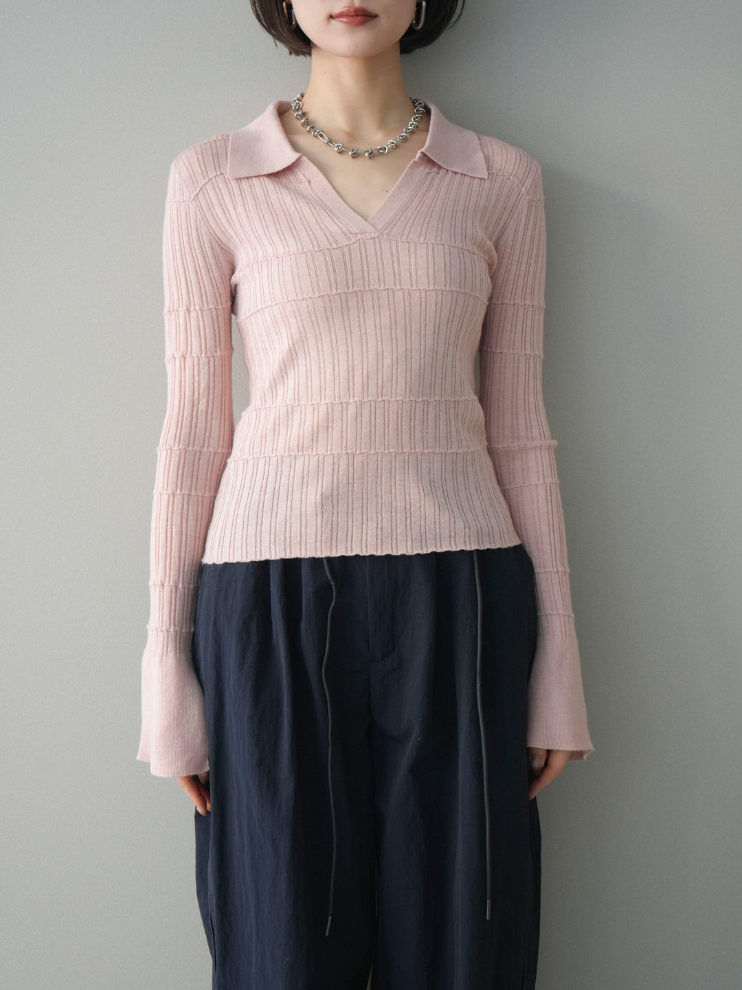 [予約]シアーリブスキッパーニットトップス/pink