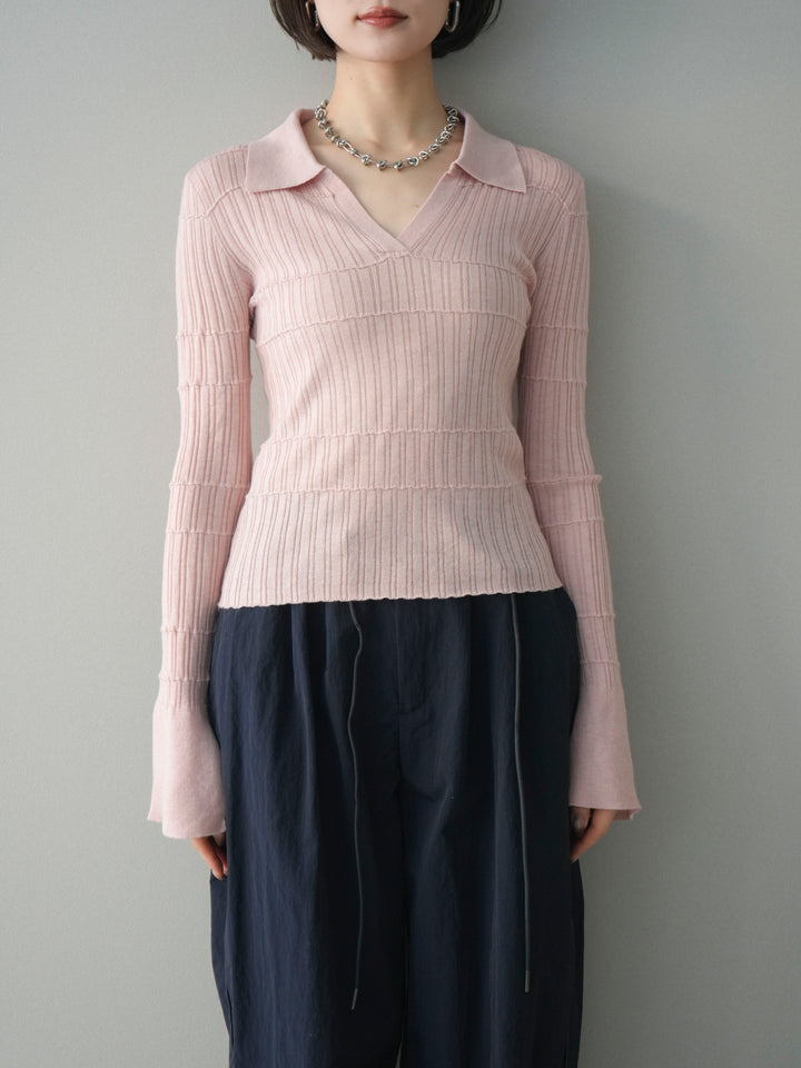 [予約]シアーリブスキッパーニットトップス/pink