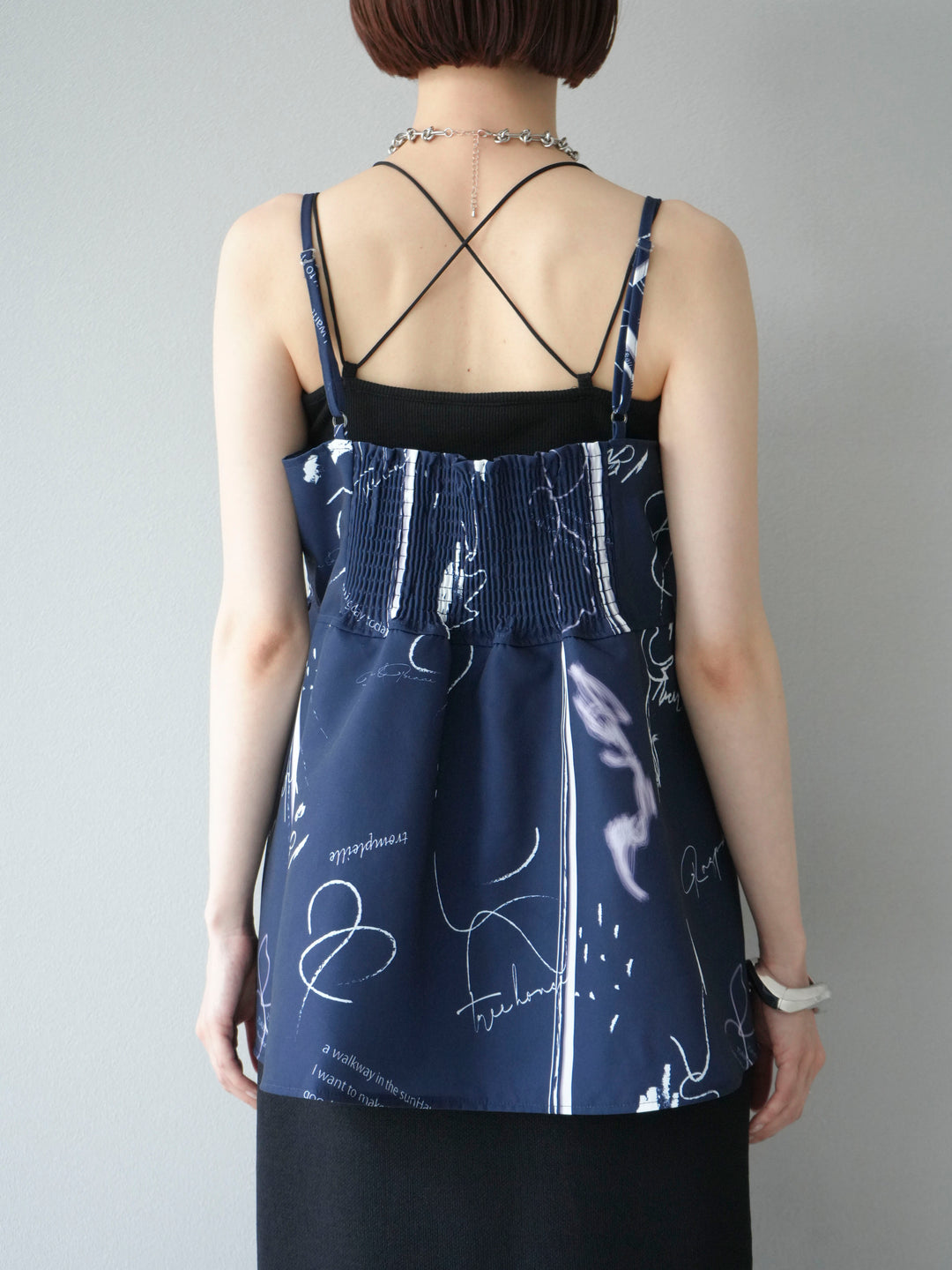 [予約]ペイント柄キャミソール/ネイビー