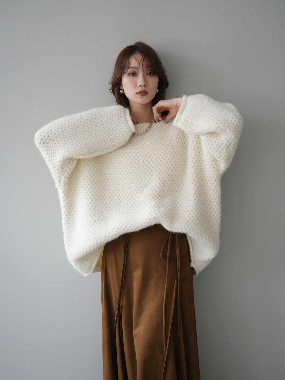 [予約]ワッフル編みオーバーニットプルオーバー/off