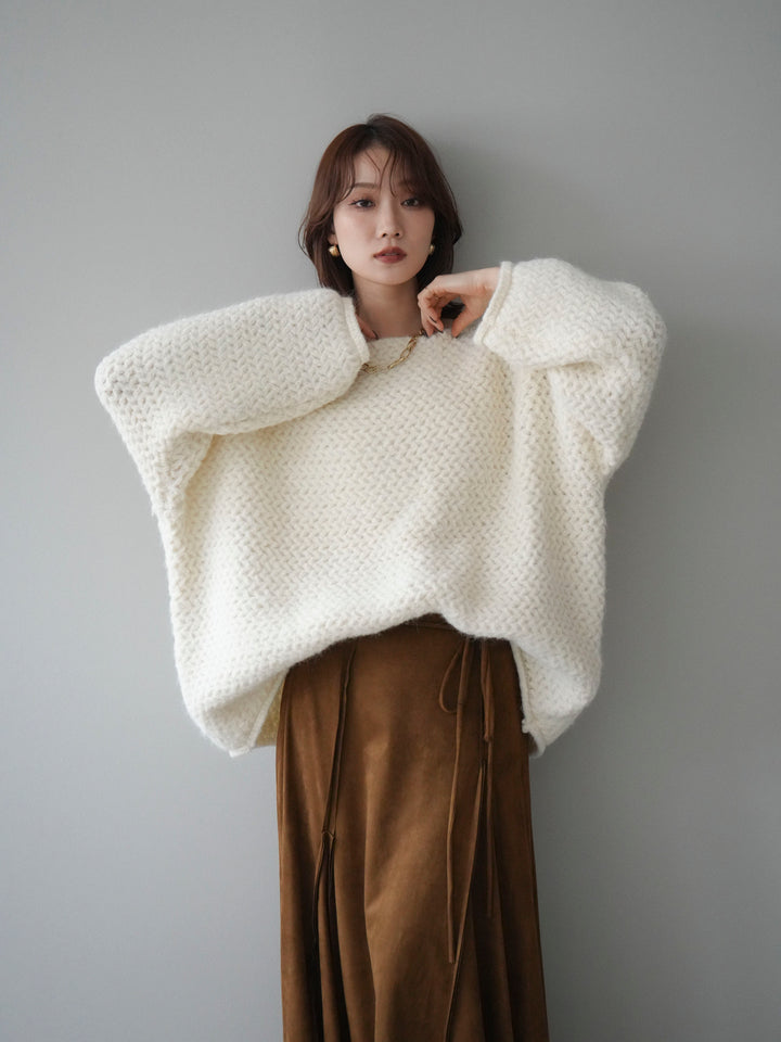 [予約]ワッフル編みオーバーニットプルオーバー/off