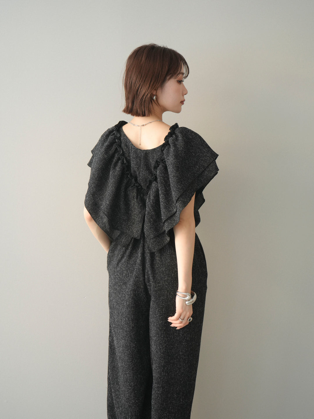 [SET]3WAYミックスツイードギャザーオールインワン+選べるアクセセット(2set)