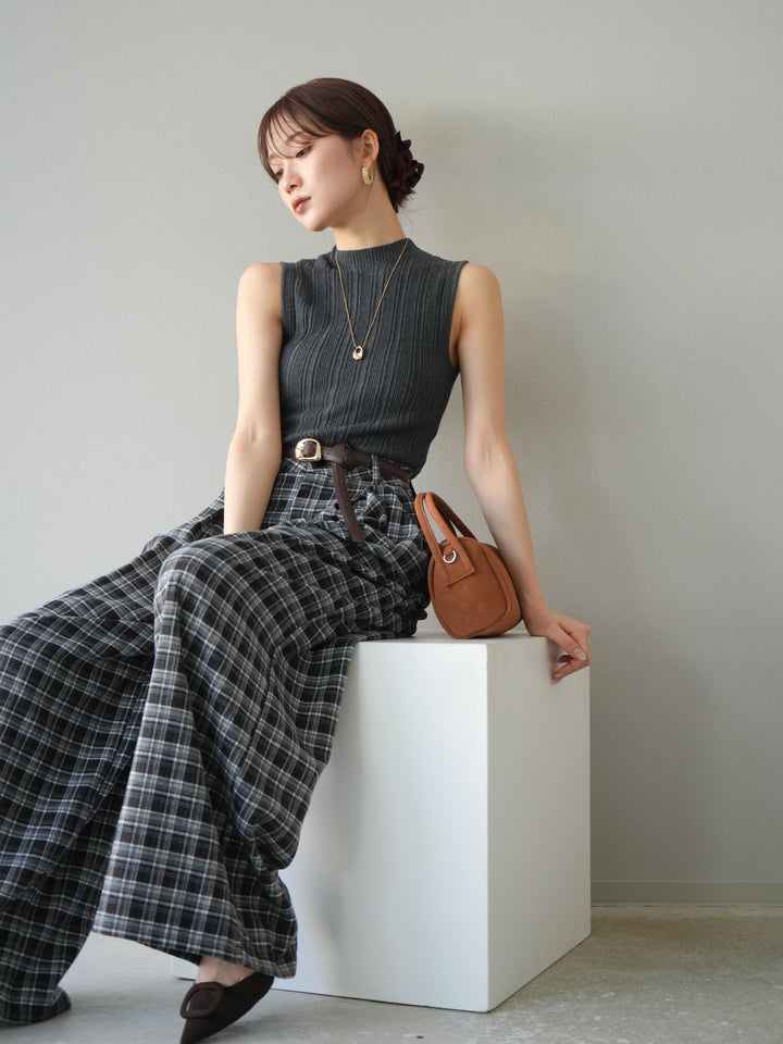 [予約]スリーブレスランダムリブニットトップス/グレー