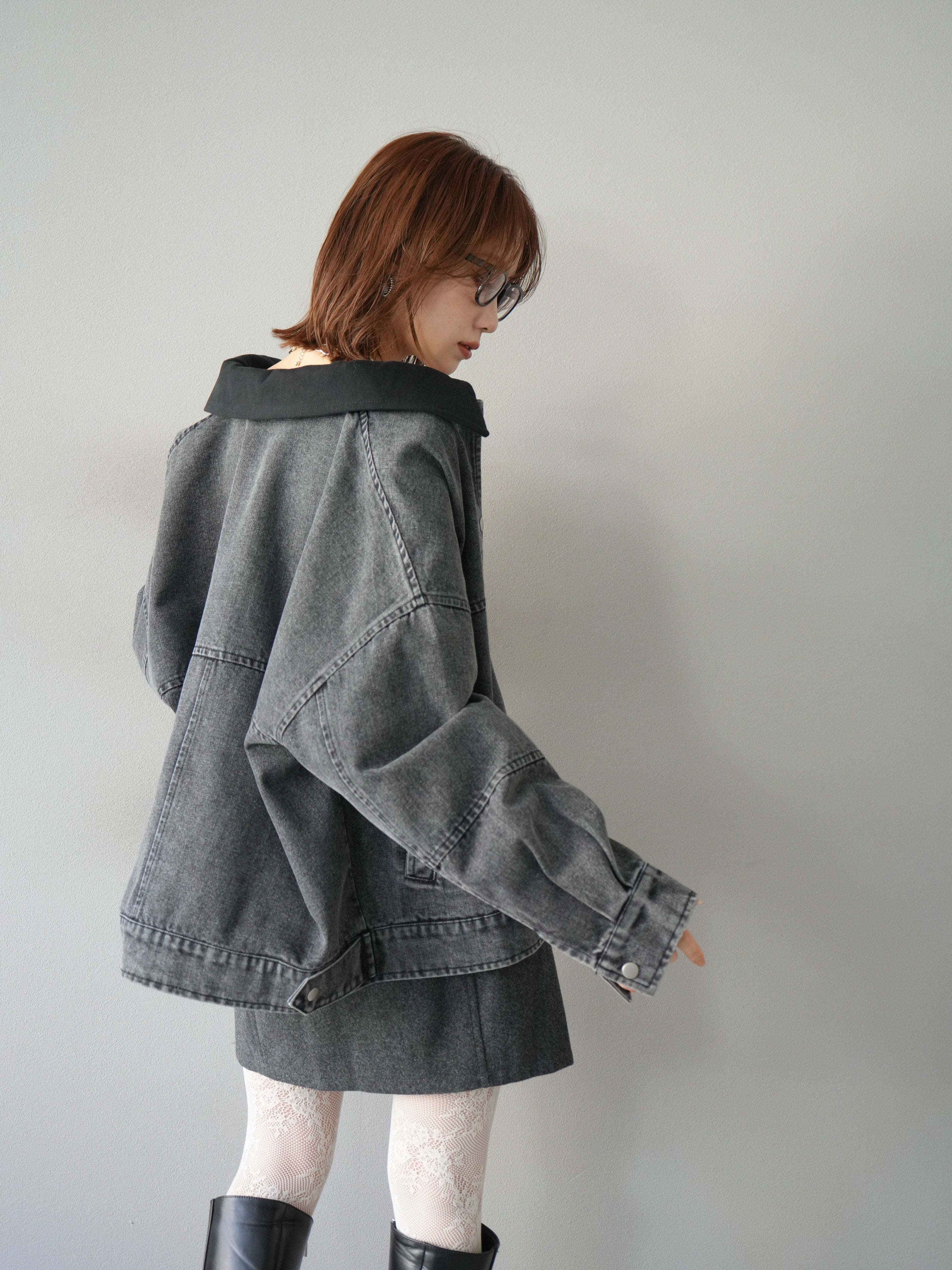 予約]スウェード襟切替デニムブルゾン/ブラック – Lumier