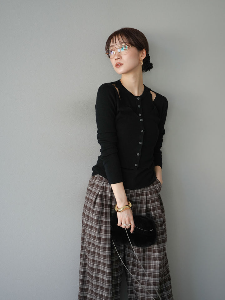 [予約]レイヤードデザインニットカーディガン/ブラック