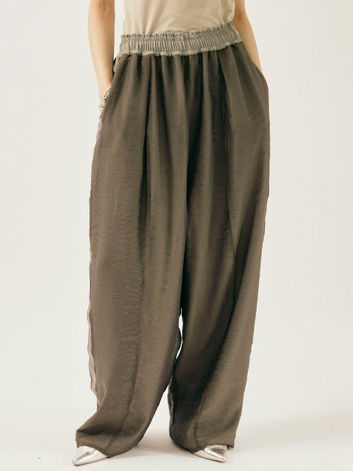 [予約]オーガンジーレイヤードサイドラインパンツ/チャコール