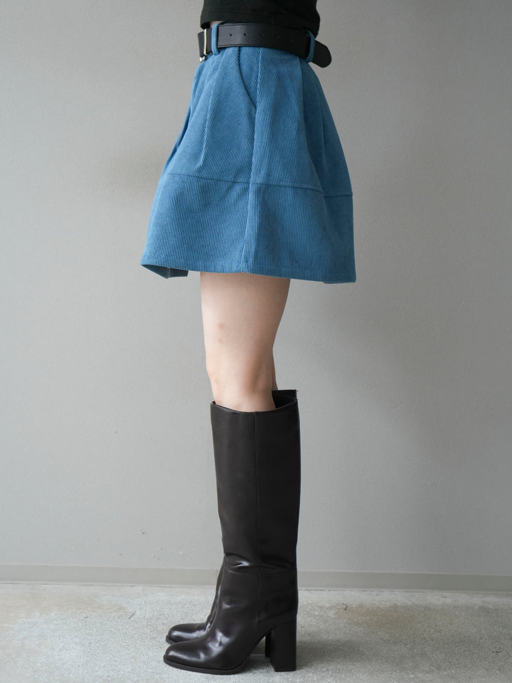 [予約]ベルト付インパンコーデュロイタックフレアスカート/blue