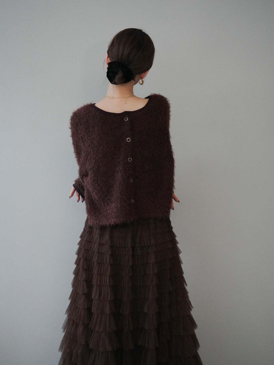 [予約]バイカラー2WAYシャギーニットカーディガン/brown